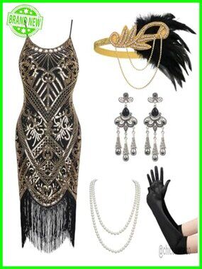 1920s Flapper Dress Sequin Fringe Cocktail Dress Gatsby Roaring 20s
